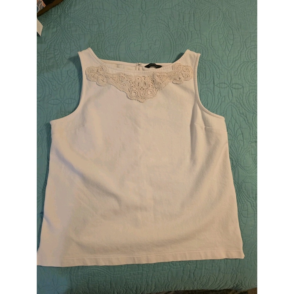 Banana Republic Women's Size XL Cream Cotton Blend Crochet Accent Sleeveless Top